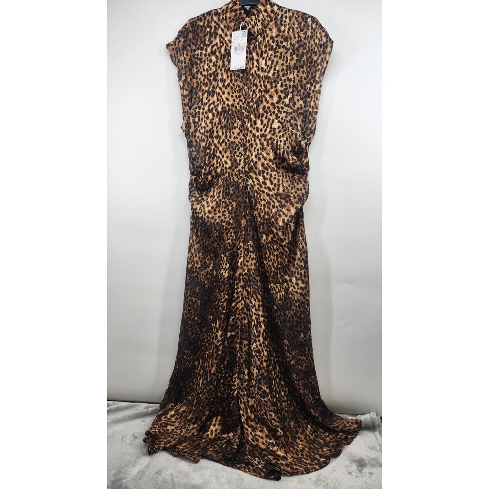 Mango Satin Leopard Print Midi Dress